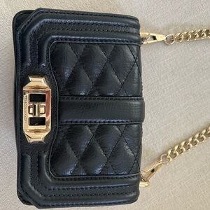 ✨ Rebecca Minkoff Quilted Mini Crossbody Bag – Black Leather & Gold Hardware ✨
